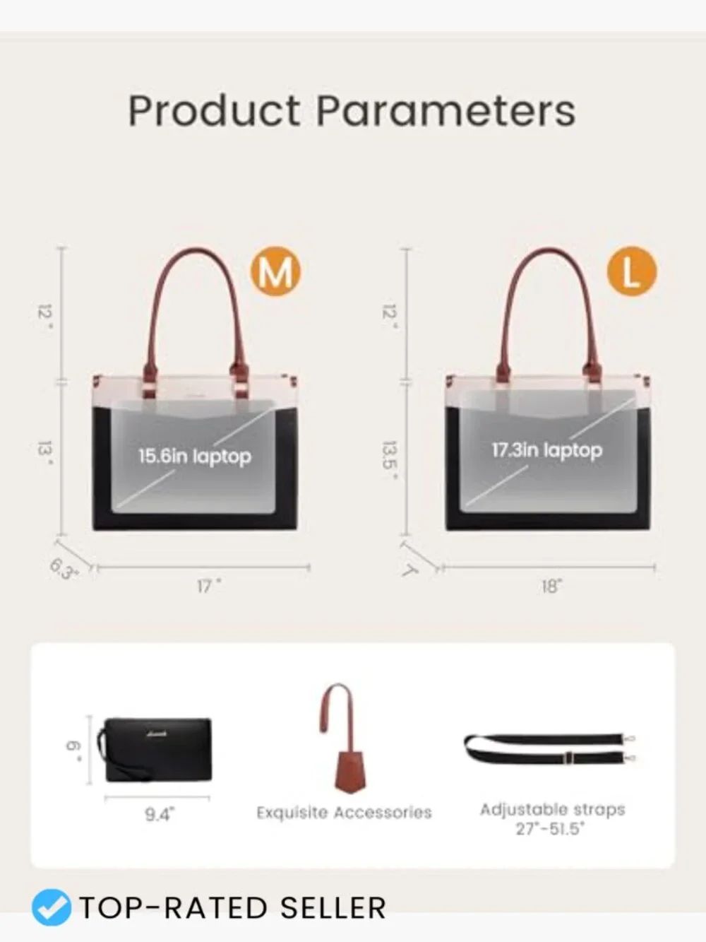 2-in-1 Laptop Tote Bag with Removable Clutch & Cup Holder, Waterproof Work